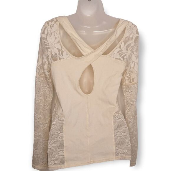 Free People Sweet Thang Cross Back Lace Panel Long Sleeve Size Medium - Picture 6 of 10